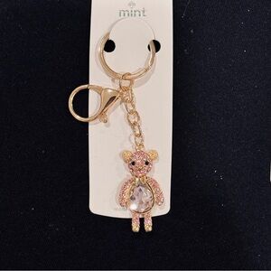 Mint Gold and Pink Sparkling Big Belly Crystal Bear Keychain